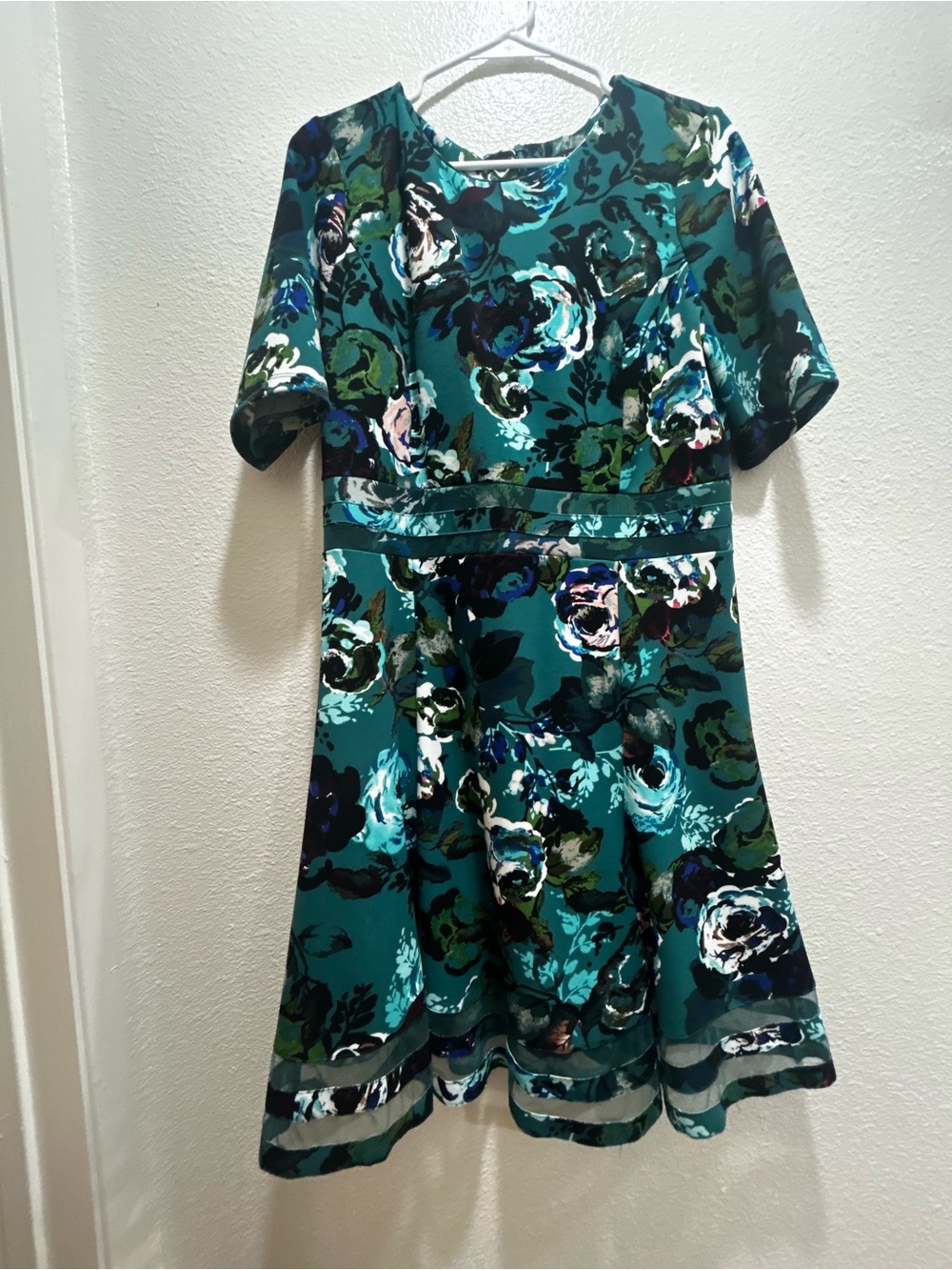 Teal Floral Fit-and-Flare Dress - Brand Unspecified
